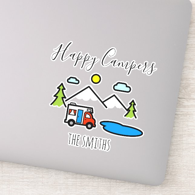 Happy Campers Camping RV Recreational Vehicle Sticker (Detail)