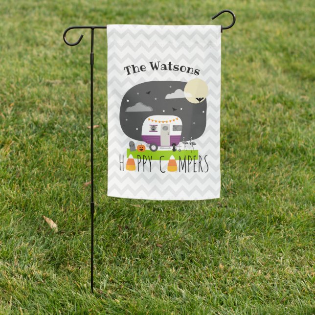 Happy Campers Candy Corn Haunted Halloween RV Garden Flag (In SItu)