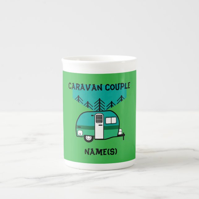 Happy Campers Caravanning Funny Caravans Two-Tone  Bone China Mug (Front)