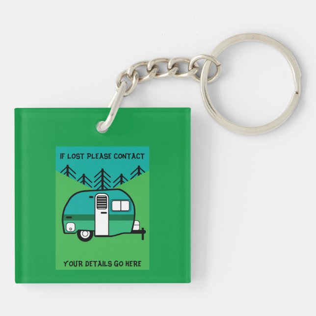 Happy Campers Caravanning Funny Caravans Two-Tone  Keychain (Back)