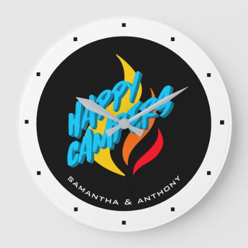 Happy Campers Couples Names Campfire Graphic Large Clock