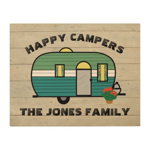 Happy Campers Custom Text Whimsical Retro Wood Wall Art