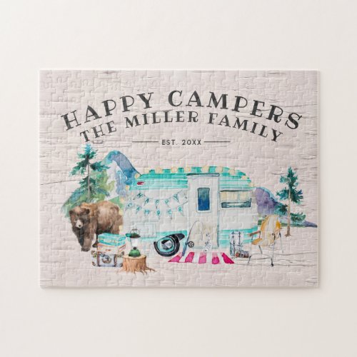 Happy Campers  Family Name Camping Jigsaw Puzzle