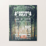 Happy Campers | Family Name Camping Rules Jigsaw Puzzle<br><div class="desc">Featuring a stunning watercolor camping scene with your family name. Featuring watercolor illustration of camping scene and fun typography rules with your choice of personalization. Trendy monogrammed design. Change the Family Name and Date to make it your own custom design. This design will never go out of style. Add your...</div>