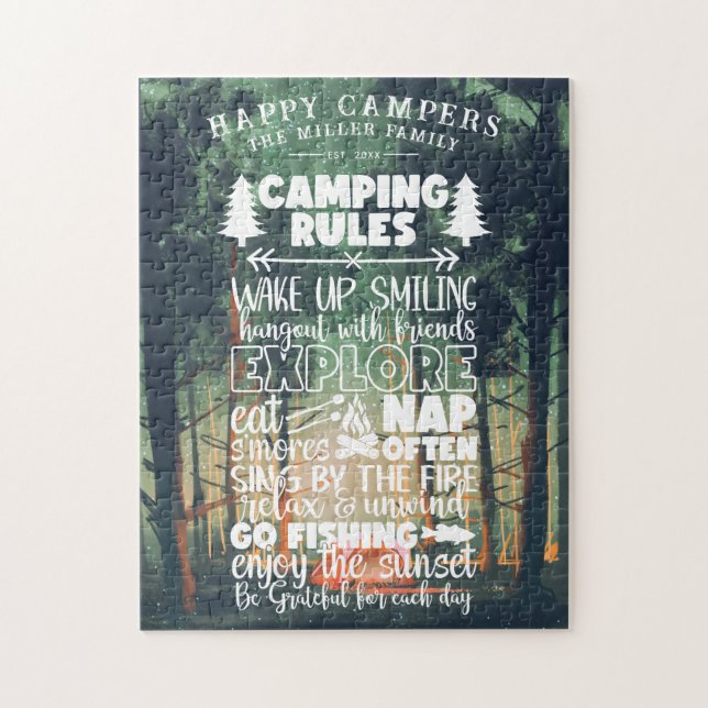 Happy Campers | Family Name Camping Rules Jigsaw Puzzle (Vertical)