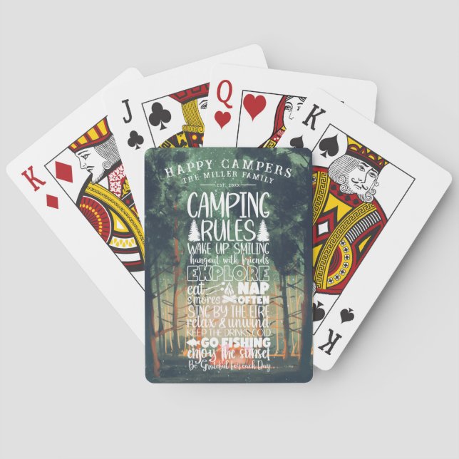 Happy Campers | Family Name Camping Rules  Poker Cards (Back)