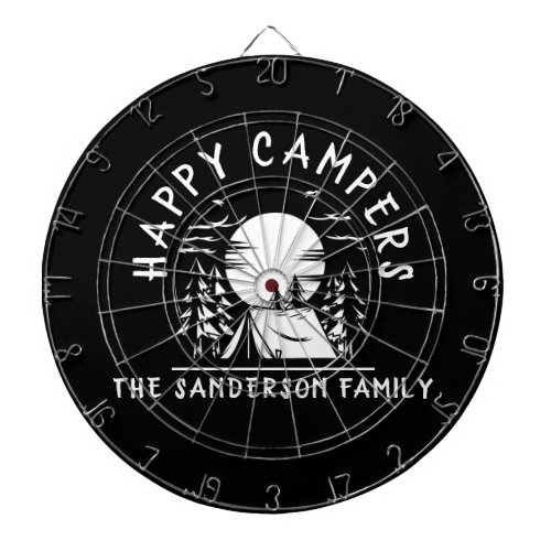 Happy Campers Family Name Camping Trip Black Dart Board