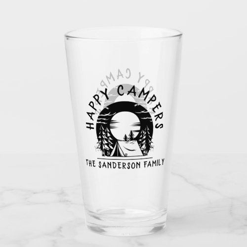 Happy Campers Family Name Camping Trip Black Glass