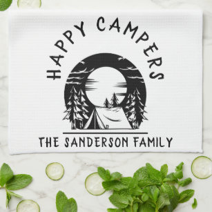 Happy Camper Dish Towel - White Or Gray