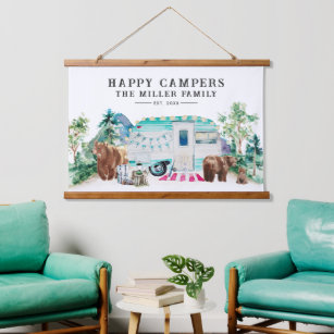 Happy Campers Family Name Hanging Tapestry
