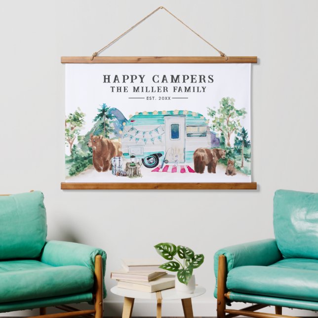 Happy Campers Family Name Hanging Tapestry (Living Room)