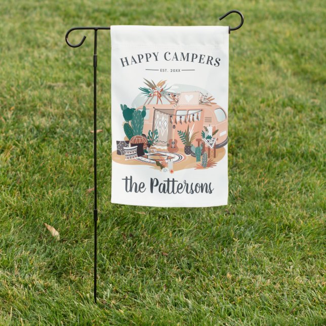 Happy Campers Family Name House Flag (In SItu)