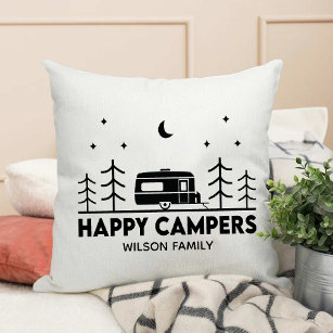 Happy Campers family Name Outdoor Adventure Throw Pillow