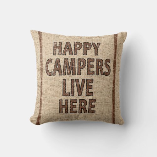 Happy Campers Flour Sack Throw Pillow