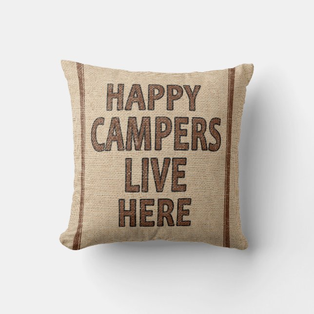 Happy Campers Flour Sack Throw Pillow (Front)
