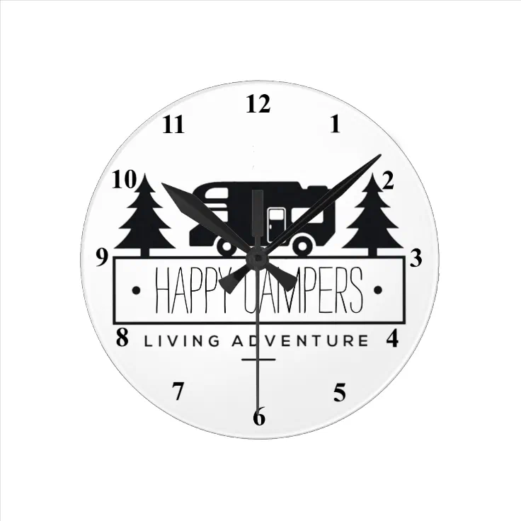 Happy Campers | Funny Retirement RV Retired RVer Round Clock | Zazzle