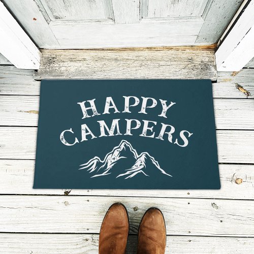 Happy Campers Mountain Adventure Camping Teal Doormat