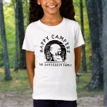 Happy Campers Name Family Camping Trip T-Shirt<br><div class="desc">This design is perfect for a family camping trip. The black text states, Happy Campers, and can be customized with your family's name. Make your next adventure at camp extra fun whether in a tent or RV, and get your family matching shirts with this tent under the moon and pine...</div>