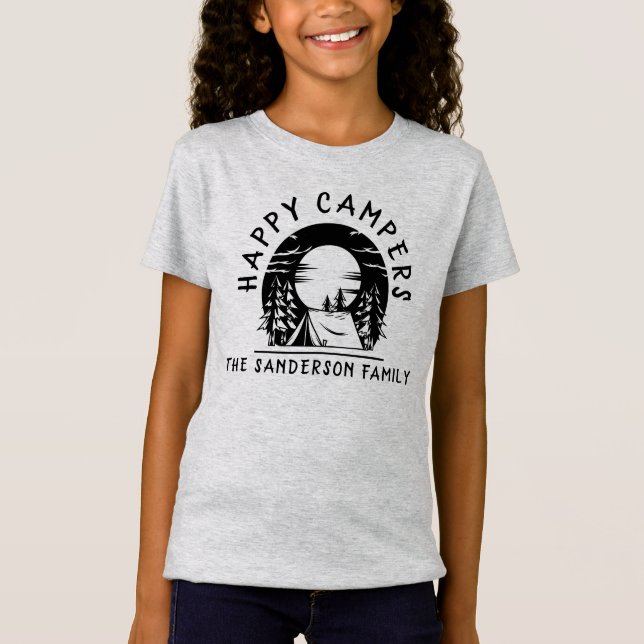 Happy Campers Name Family Camping Trip T-Shirt (Front)