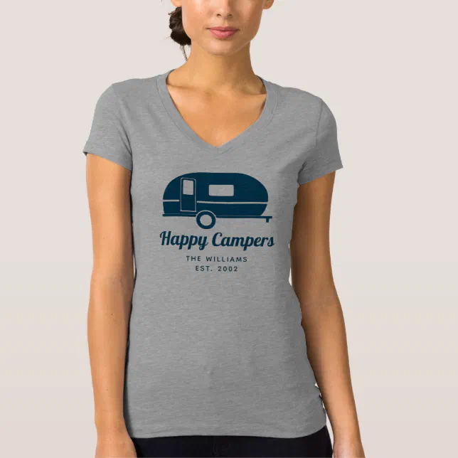 Happy Campers Navy Gray Camping T-Shirt | Zazzle