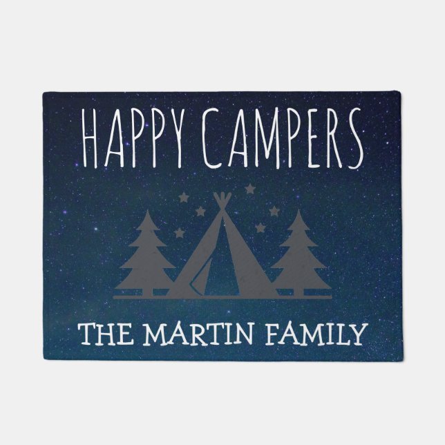 Happy Campers Personalized Camping Tent Starry Sky Doormat (Front)