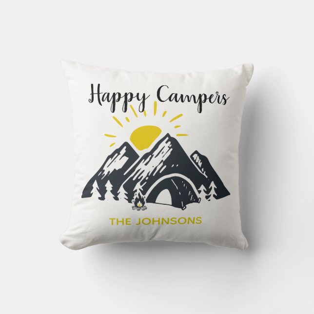Happy Campers personalized custom camping RVing Throw Pillow (Front)