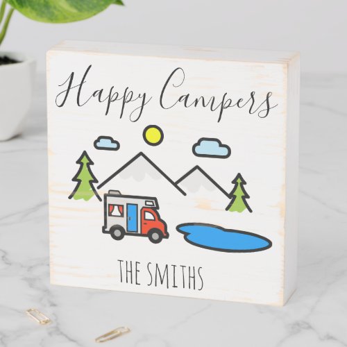 Happy Campers Personalized Home Camping Wooden Box Sign