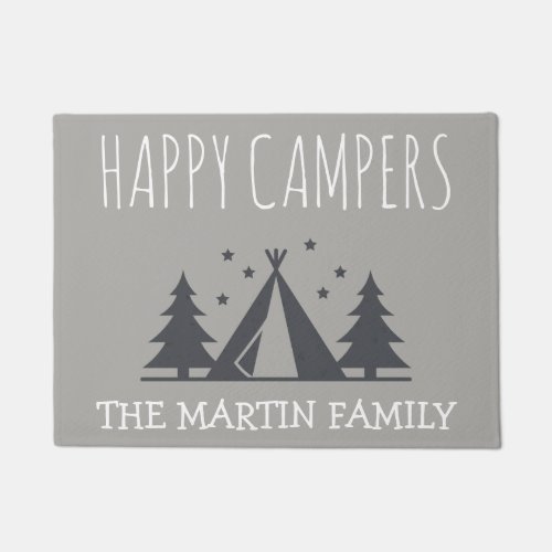 Happy Campers Personalized Rustic Camping Tent Doormat