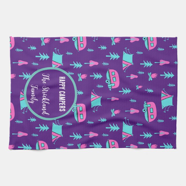 Happy Campers Personalized RV and Camping Kitchen Towel (Horizontal)