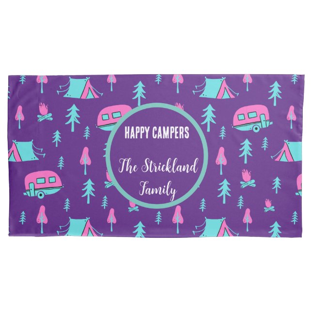 Happy Campers Personalized RV and Camping Pillow Case (Front)