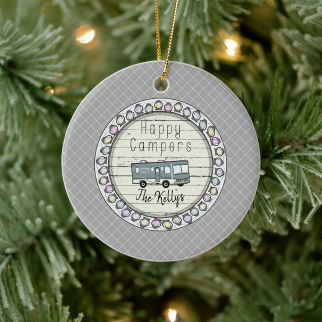 Happy Campers Personalized RV Ceramic Ornament (Tree)