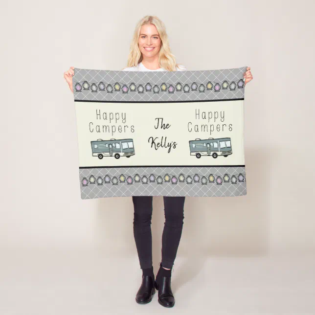 Happy Campers Personalized RV Fleece Blanket Zazzle