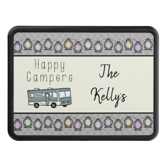 Happy Campers Personalized RV Hitch Cover (Front)