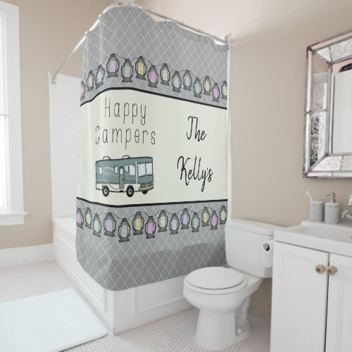 Happy Campers Personalized RV Shower Curtain