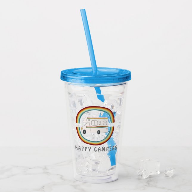 Happy Campers Rainbow RV Sunset Motorhome RVing Acrylic Tumbler (Front Ice)