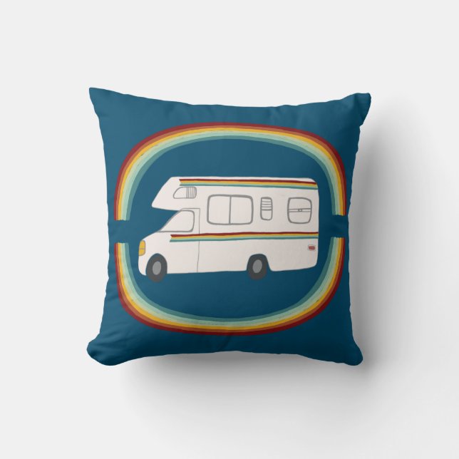 Happy Campers Rainbows Whimsical Motorhome RVing Throw Pillow (Front)