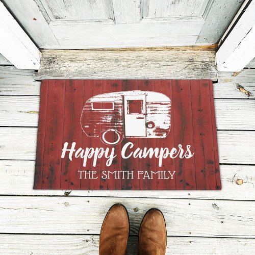 Happy Campers Red Barn Rustic Camping Family Name Doormat