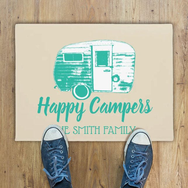 Happy Campers Retro Camper Trailer Family Name Doormat (Creator Uploaded)