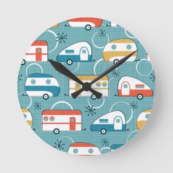 Happy Campers Round Clock by robyriker at Zazzle