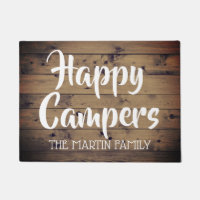 Happy Campers Rustic Barn Wood Personalized Doormat