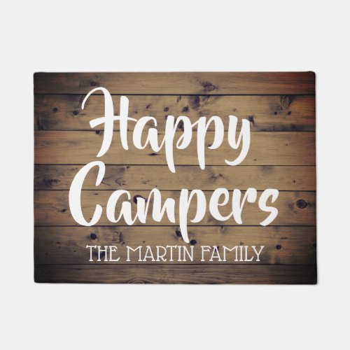 Happy Campers Rustic Barn Wood Personalized Doormat