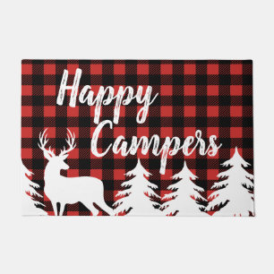 Happy Campers Rustic Buffalo Check Plaid & Deer Doormat