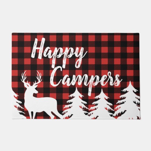 Happy Campers Rustic Buffalo Check Plaid  Deer Doormat