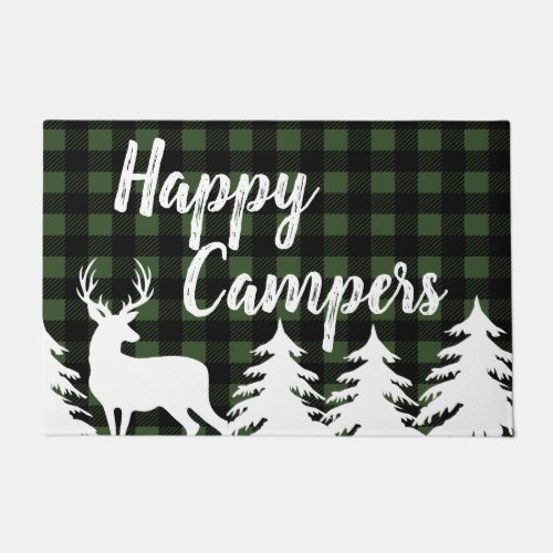 Happy Campers Rustic Buffalo Check Plaid  Deer Doormat