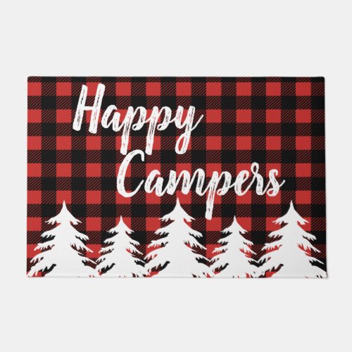 Happy Campers Rustic Buffalo Check Plaid  Forest Doormat