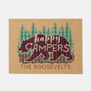 Happy campers rustic burlap bear camping custom doormat