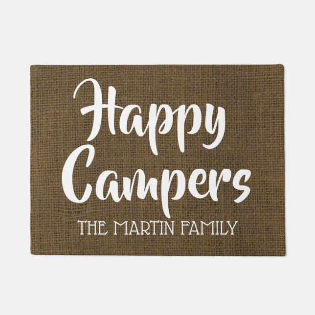 Happy Campers Rustic Burlap Personalized Doormat Zazzle