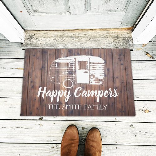 Happy Campers Rustic Camping Trailer Family Name Doormat