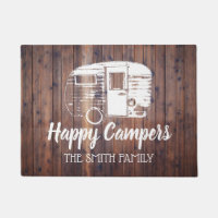 Happy Campers Rustic Camping Trailer Family Name Doormat