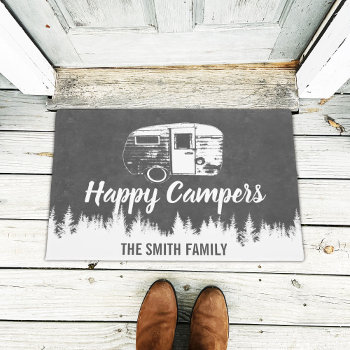 Happy Campers Rustic Chalkboard Family Name Doormat by myinvitation at Zazzle